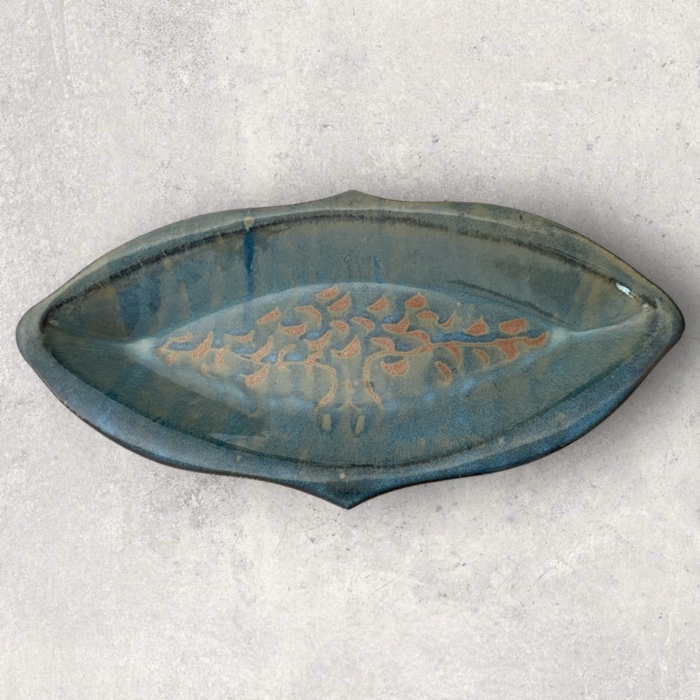 Japandi Minimalist Studio Coral Koi Echo Ceramic Dish Platter– Signed F ’06